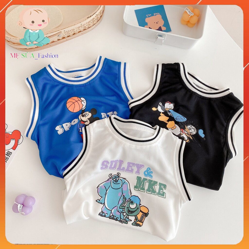Bộ Ba Lỗ Cho bé hình mimkey Mẹ sữa, Quần áo sát nách bé trai và bé gai chất cotton co dãn 4 bé từ 6 đến 28kg