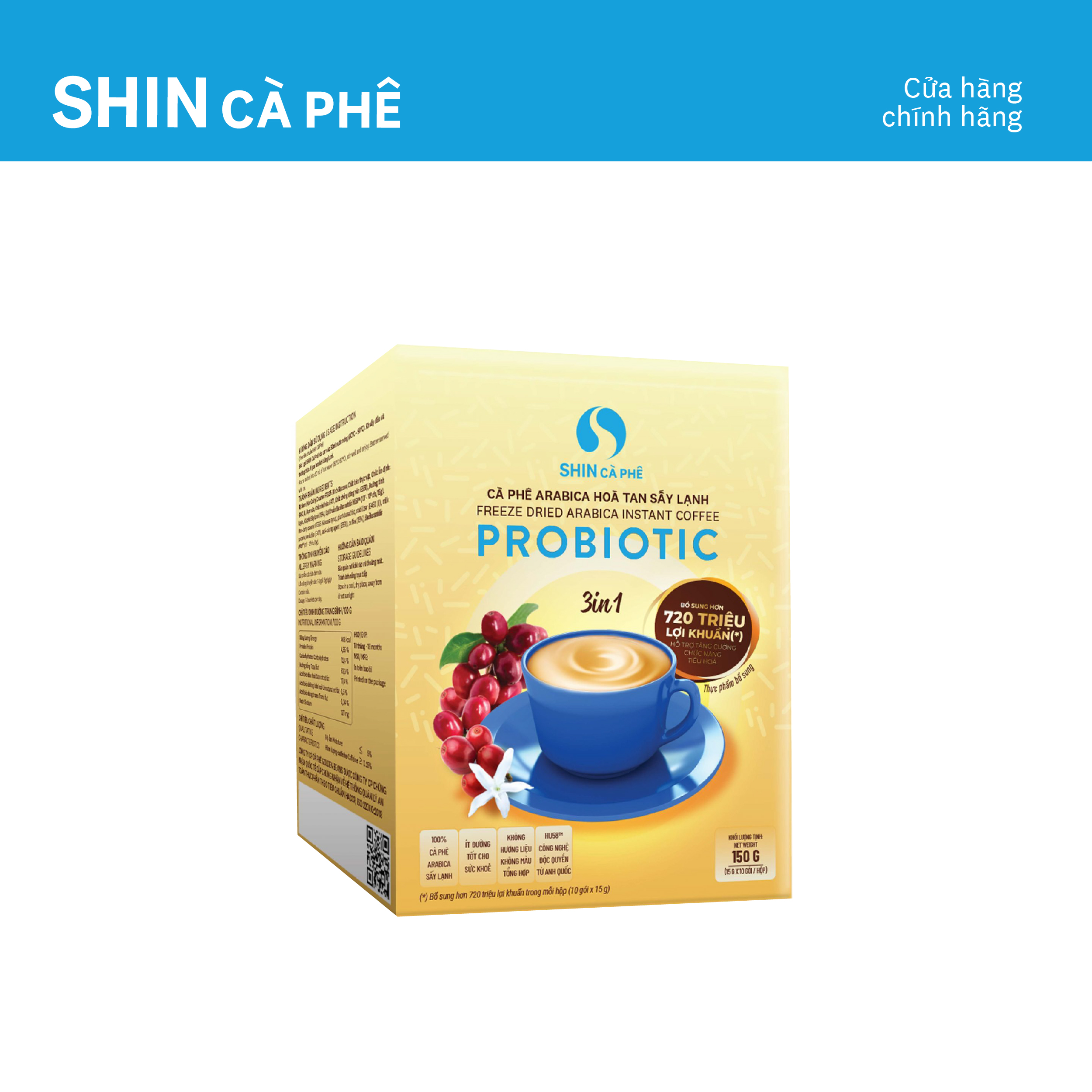 Cà phê hòa tan Arabica sấy lạnh Probiotics 3 in 1 - SHIN Cà Phê - Hộp 10 gói