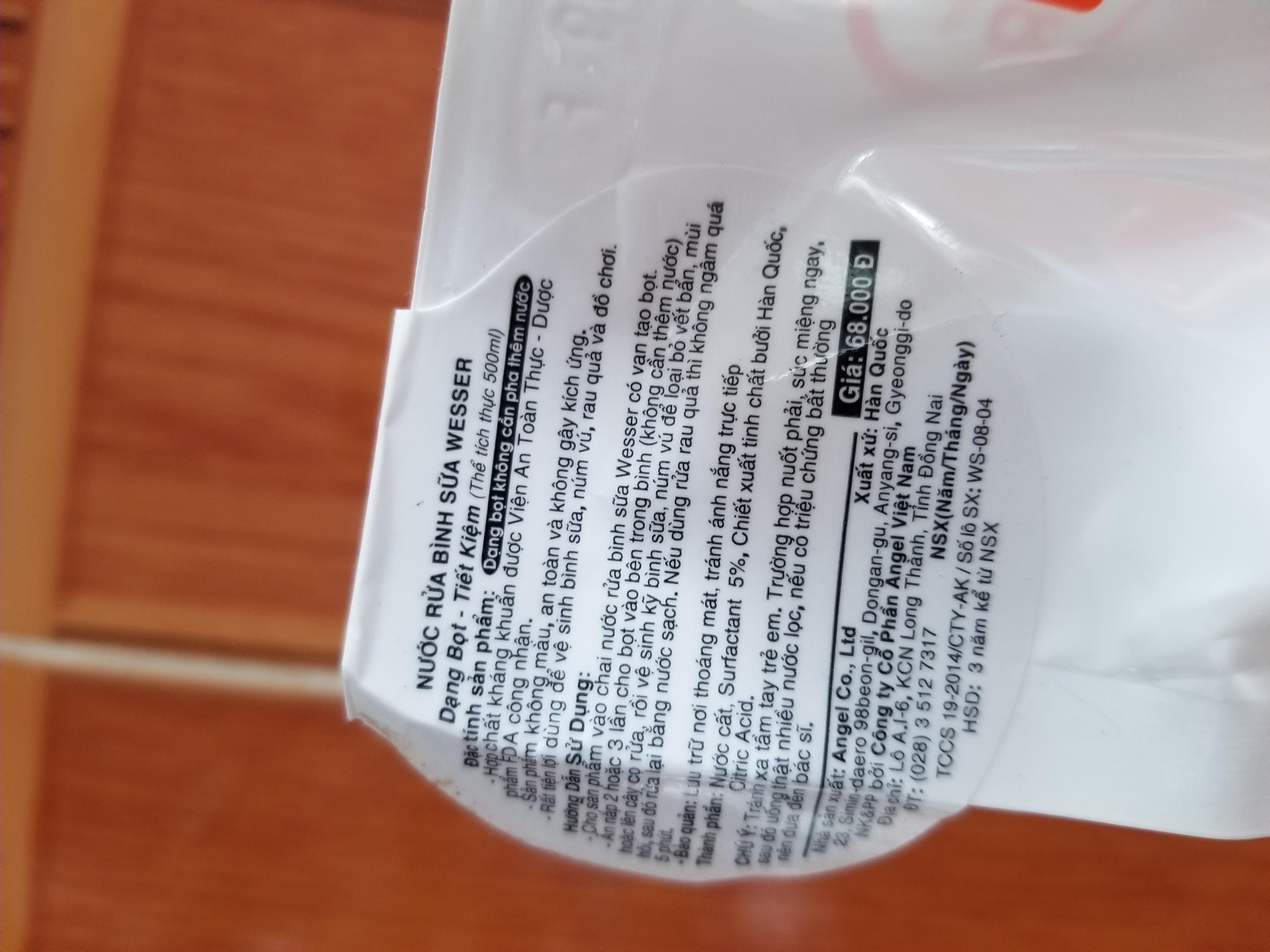 Nước rửa bình sữa Wesser bịch 500ml
