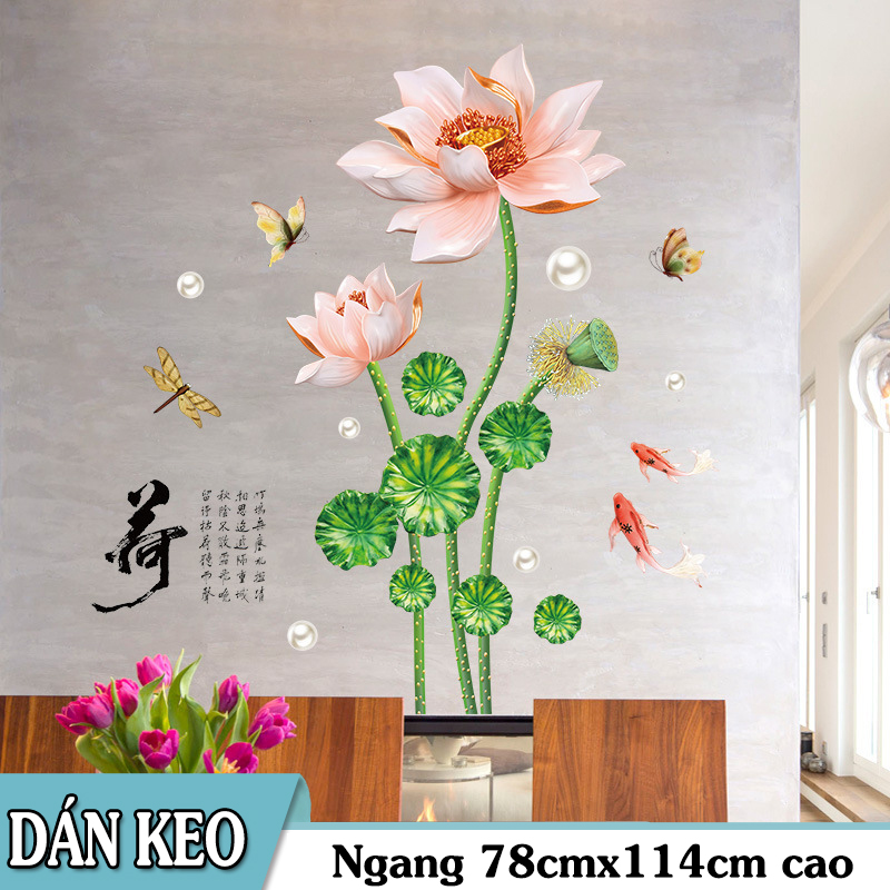 Decal trang trí Hoa Sen Hồng nhạt