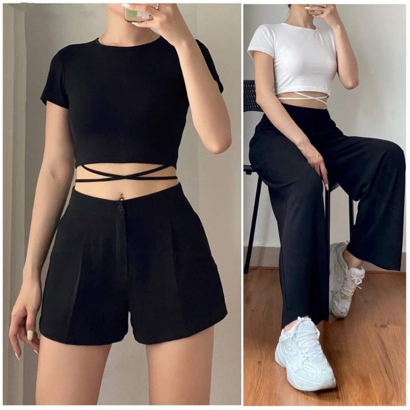 [HCM] Áo Thun Đan Dây Chéo Bụng Xinh Xắn