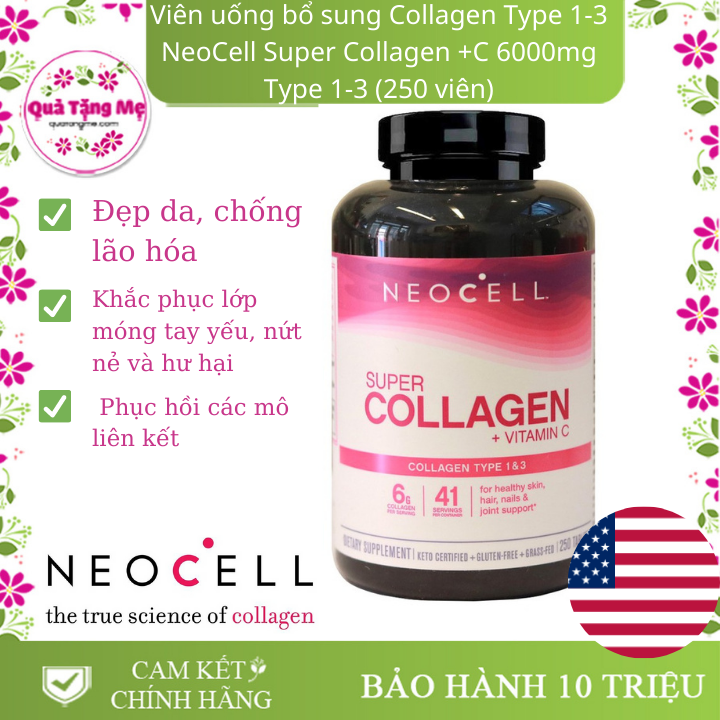 [HCM]Thực phẩm chức năng bảo vệ sức khỏe Viên uống bổ sung Collagen Type 1-3 NeoCell Super Collagen +C 6000mg Type 1-3 (250 viên)