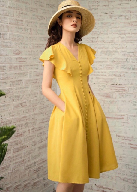 ĐẦM VÀNG NÚT BỌC, TAY CÁNH TIÊN (có ảnh thật) MS133