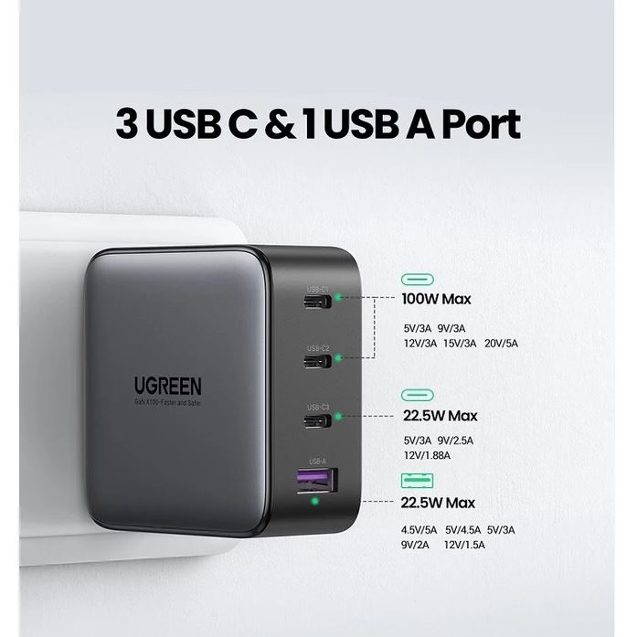 UGREEN GaN 65W - 100W USB-C USB-A Sạc Nhanh Nhiều Cổng