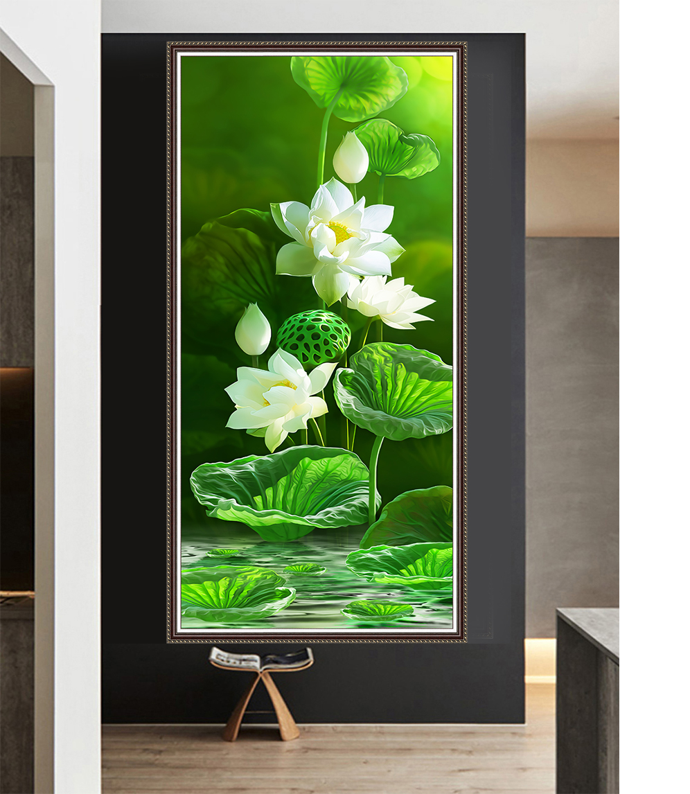 Tranh 3D dán tường hoa sen pp có in viền
