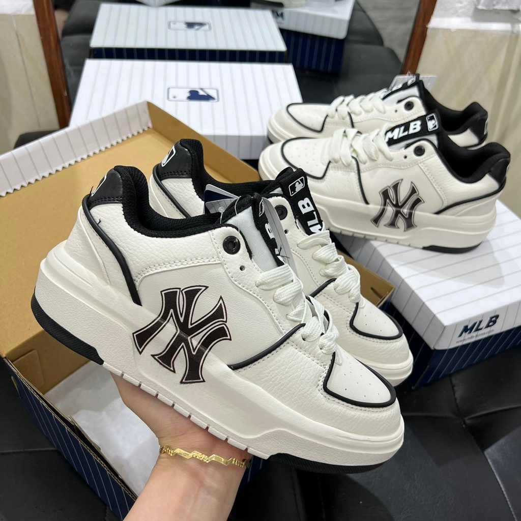 Giày MLB NY Chunky Liner nam nữ màu trắng đen chuẩn Sc Full Box - Giày thể thao sneaker độn đế tăng chiều cao hot 2022