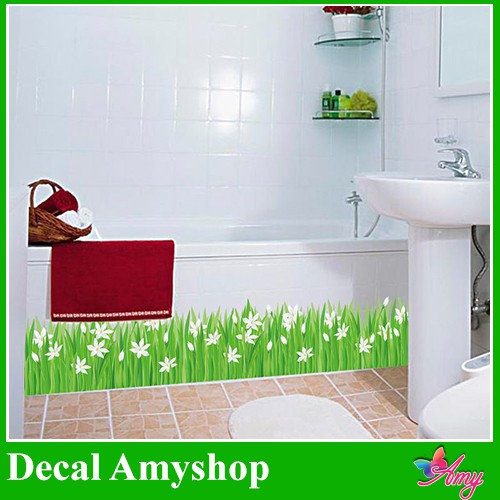 Decal dán chân tường cỏ xanh hoa trắng dct024 - pvc vinyl