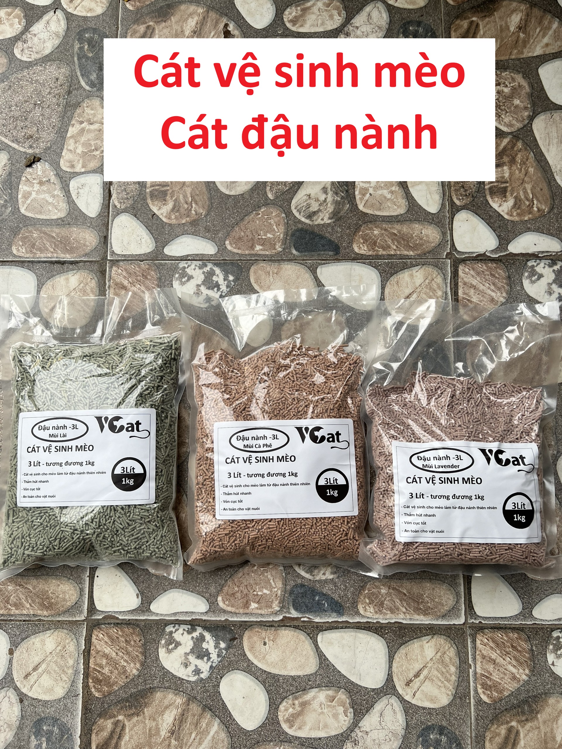 Cát đậu phụ Vcat 3L Cát vệ sinh cho mèo làm từ bã đậu nành Hữu cơ tan trong bồn cầu