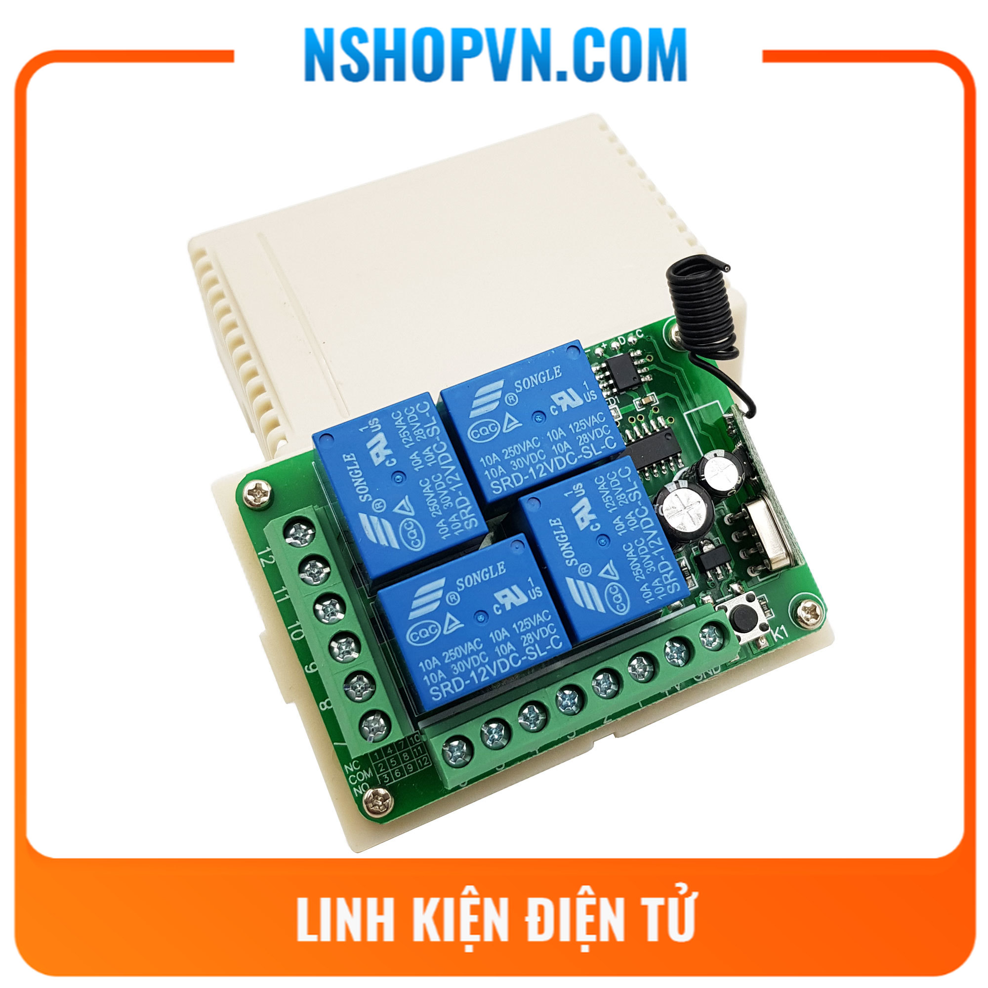 Bộ điều khiển RF 433Mhz 12VDC 4 kênh (Không kèm remote)