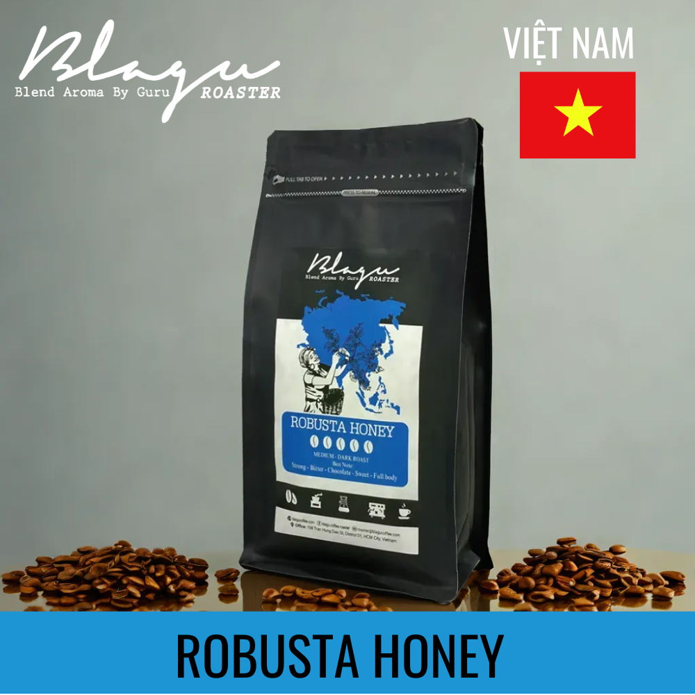 Cà Phê Blagu Hạt Đã Rang Robusta Honey - Medium Roast - Túi 250g,500g,1kg
