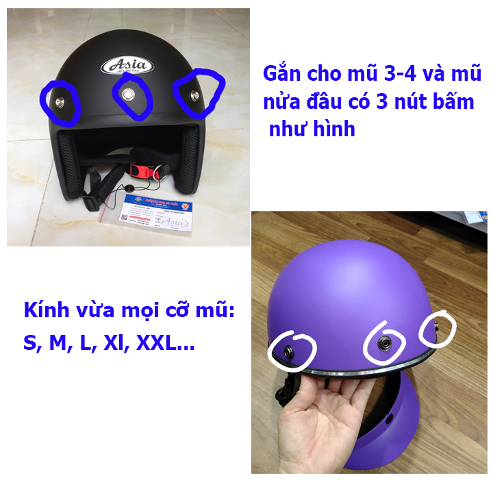 Kính Gắn Nón Bảo Hiểm 1/2 và 3/4 Xịn