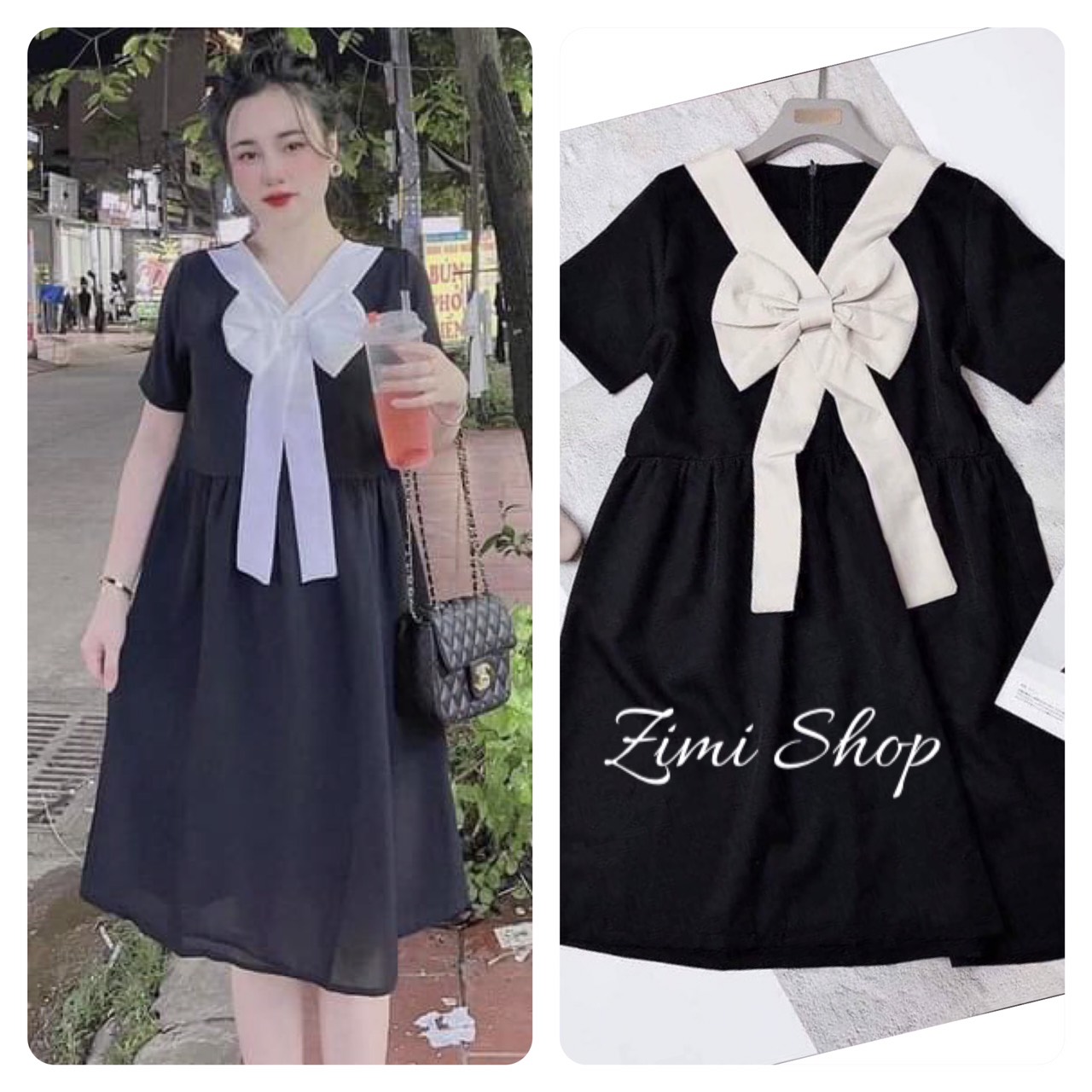 (Đủ size 45-100kg)Váy bầu Bigsize dài tay phối nơ