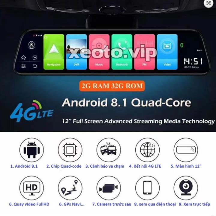 Camera hành trình Android 4G màn 12 Inch