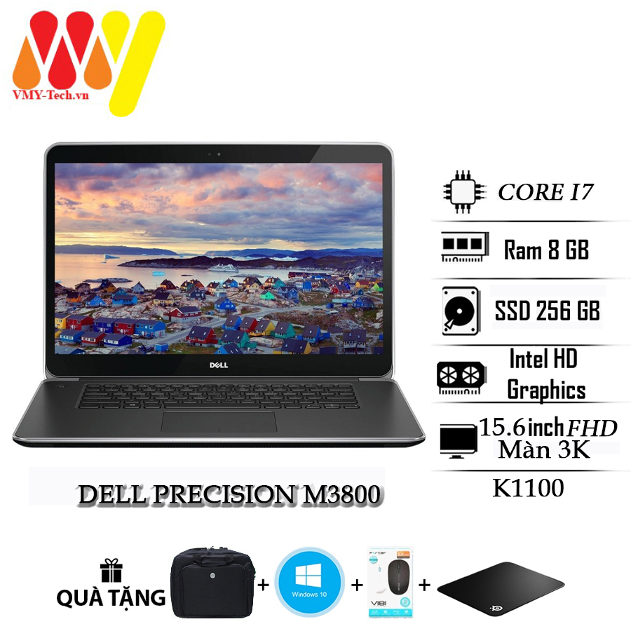Dell precision m3800 laptop, thin and light, high-end 15.6-inch qhd+3k screen, core i7, 8gb ram, 256 ssd hard drive, vga k1100 removable card
