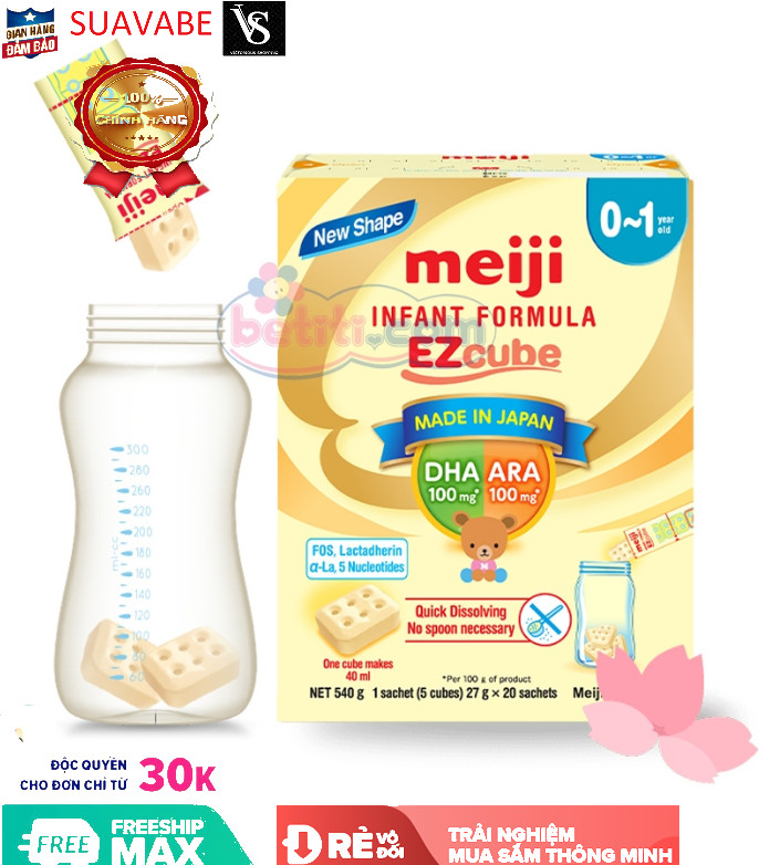 [Mẫu mới 2023 - 20 thanh] Sữa Meiji Infant thanh 0 EZcube T12 540g