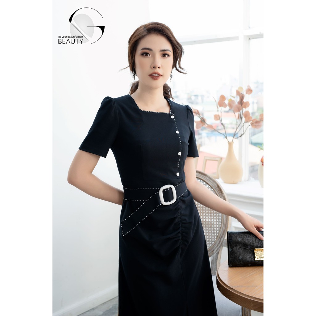 G Beauty Đầm Đai Diễu Chỉ Đen