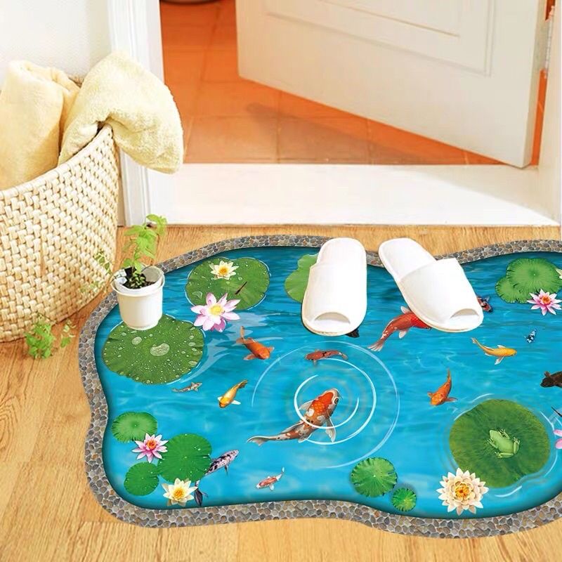 Decal bể cá xanh dán sàn nhà, sẵn keo, dễ dán