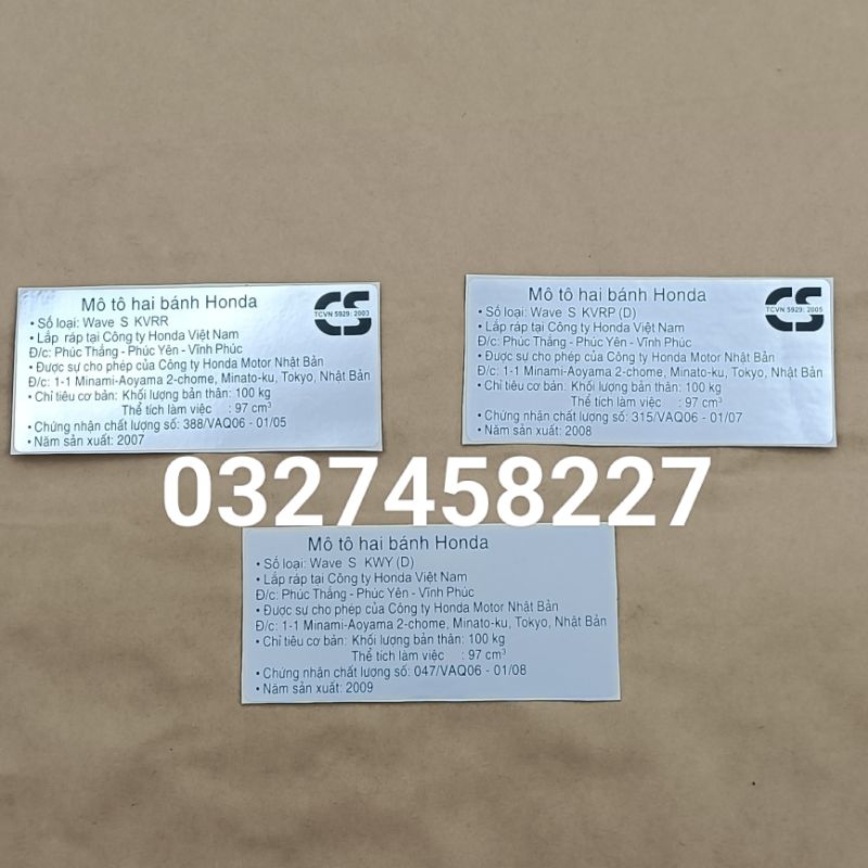 Tem thông số cacte, hộp xích wave s100 2007-2009 tem năm sản xuất