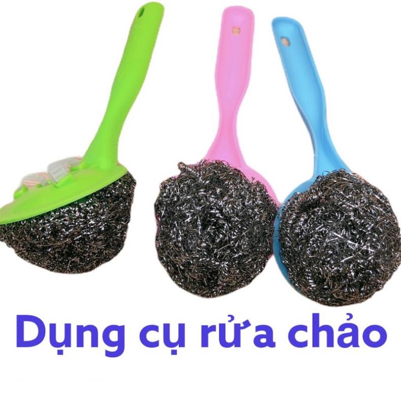 Dụng cụ cọ rửa nồi chảo cước inox có tay cầm