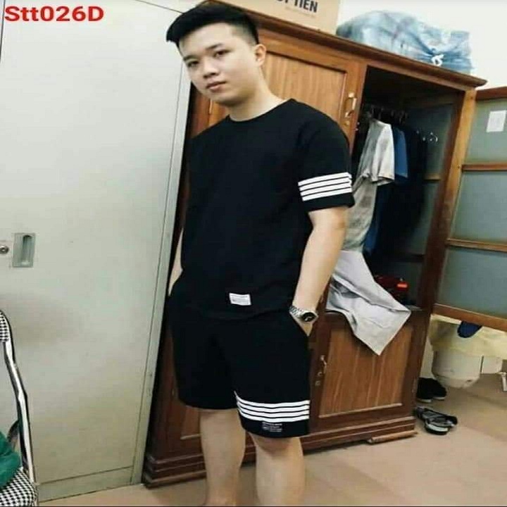 Bộ thể thao nam siêu thoáng phối LOGO in chữ PHỐI 4 SỌC SÉT BỘ MẶC NHÀ NAM NỮ CHẤT VẢI DÃN NHIỆT 01