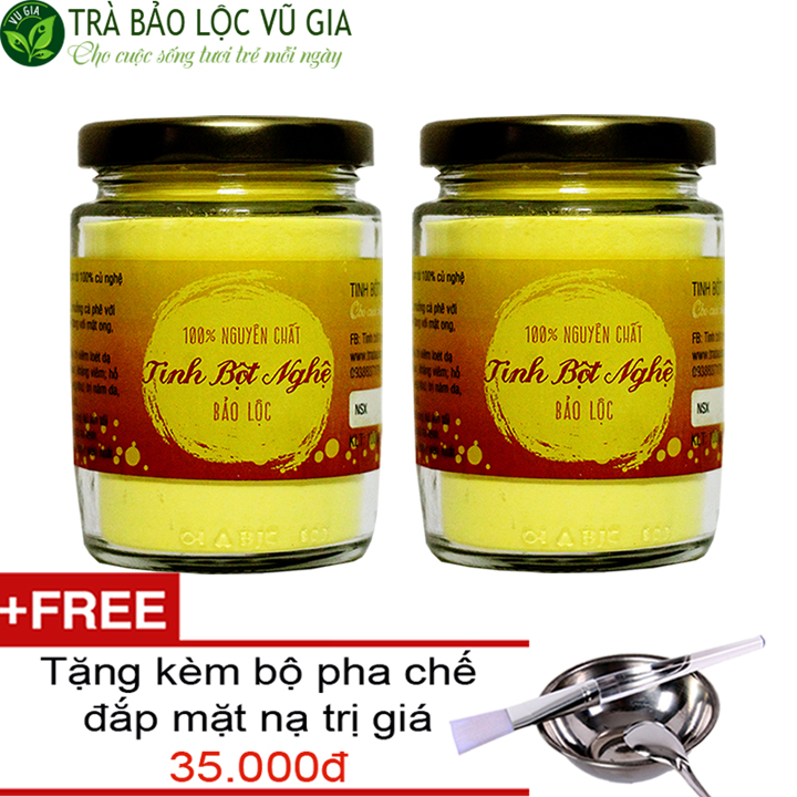 Combo 2 Tinh Bột Nghệ Nguyên Chất Vũ Gia (100g/hũ) + Tặng Bộ đắp mặt nạ inox - Đắp mặt nạ dưỡng da, chăm sóc tái tạo da, tẩy tế bào chết, đánh bay mụn ẩn - Đã được kiểm nghiệm y tế