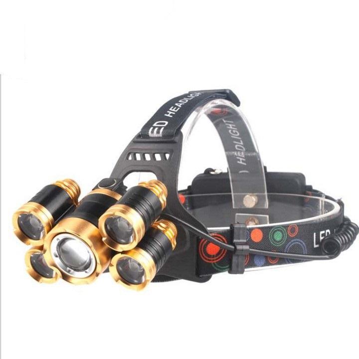 Đèn pin đội đầu 5 bóng vàng xịn tặng kèm pin
