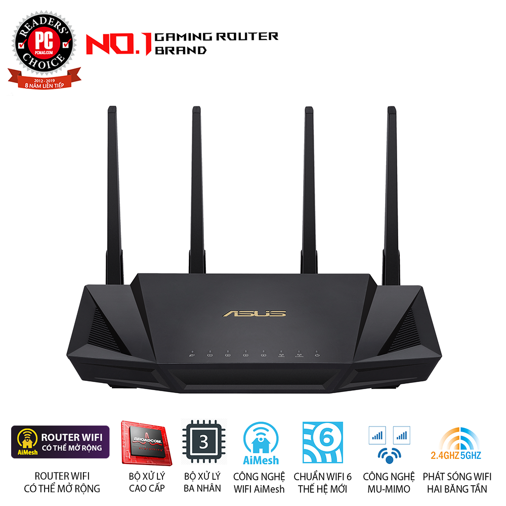[Trả góp 0%]Router Wifi Asus RT-AX58U V2 Chuẩn AX3000 Dual Band WiFi 6  (router WiFi có thể mở rộng) - Hàng Chính Hãng