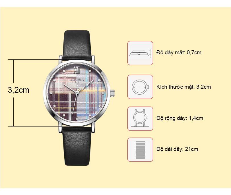 ĐỒNG HỒ NỮ JA-1133B JULIUS HÀN QUỐC DÂY DA (ĐEN)