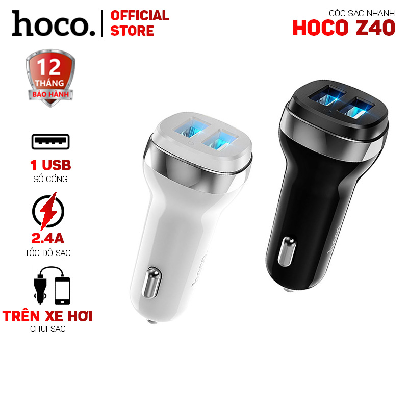 Cóc Sạc Nhanh Xe Hơi Hoco Z40 2 Cổng Usb 2.4a