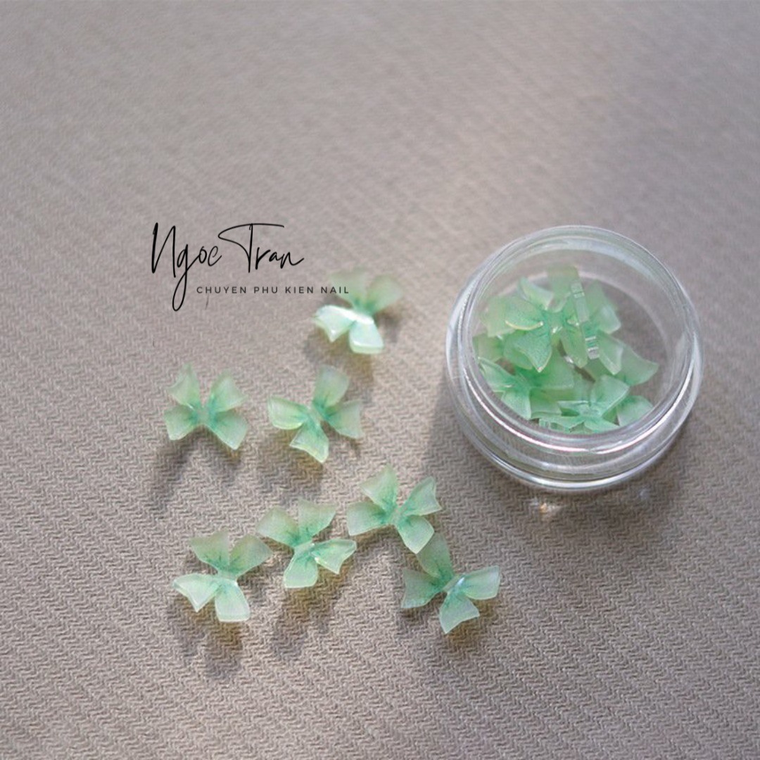 Set 6 Phụ Kiện Nơ Pha Lê Trong Đủ Màu | Ba Chiều Trang Trí Móng