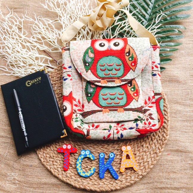 [HCM]Túi thổ cẩm đeo chéo cú 3 ngăn MC