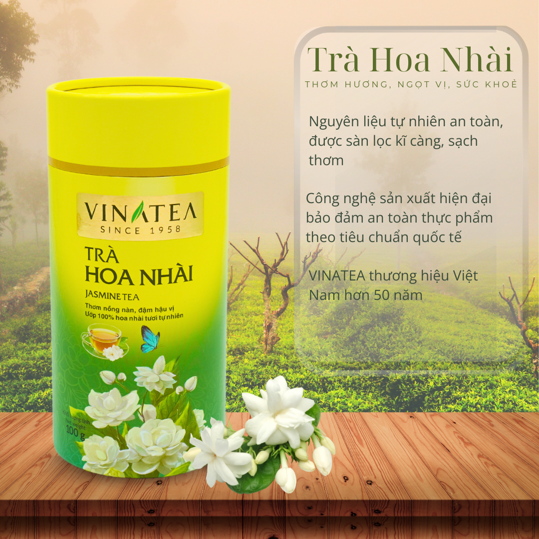 Trà Vinatea ướp nhài tự nhiên lon 100g