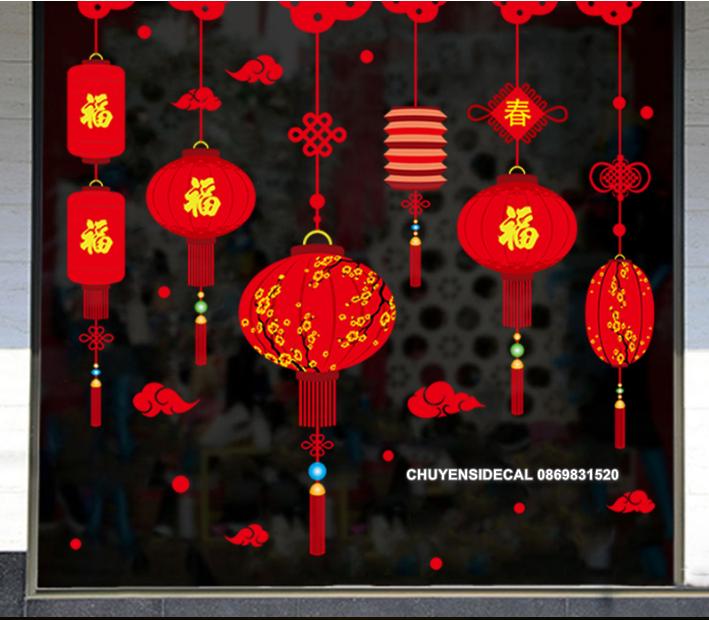 [HCM]Decal trang trí Tết - Lồng đèn hoa sắc đỏ