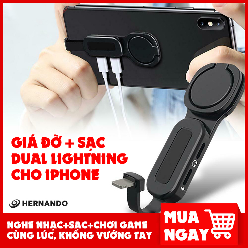 [HCM] Bộ chuyển đổi tai nghe và dây sạc có giá đỡ điện thoại iP vừa sạc vừa chơi game vừa nghe nhạc
