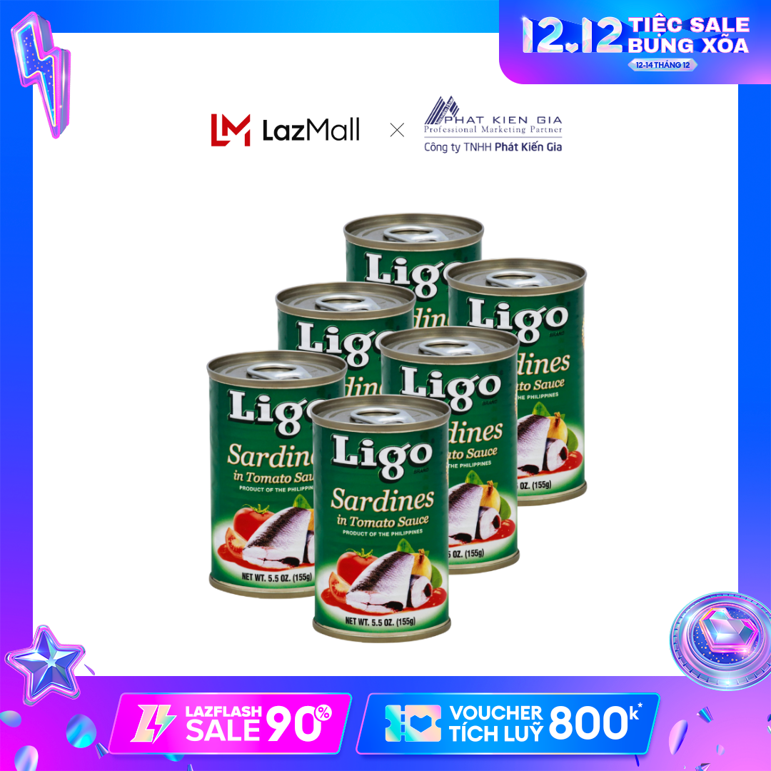 COMBO 6 Hộp Cá Mòi Sốt Cà Ligo 155g (Thương Hiệu Mỹ - SX Philipines)