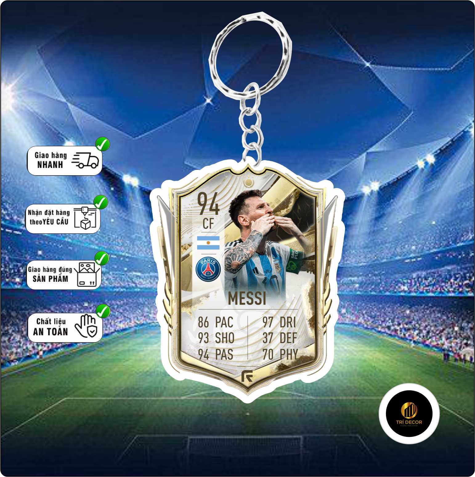 Móc khóa cầu thủ bóng đá messi - móc khóa mica trí decor