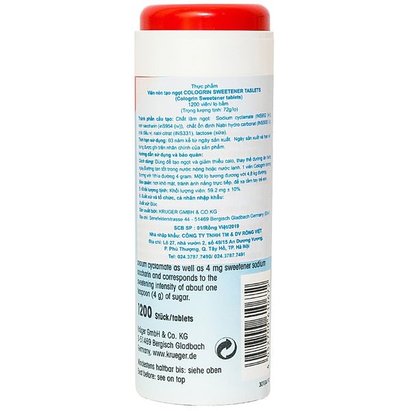 Đường Ăn Kiêng Cologrin Kruger 1200 Viên