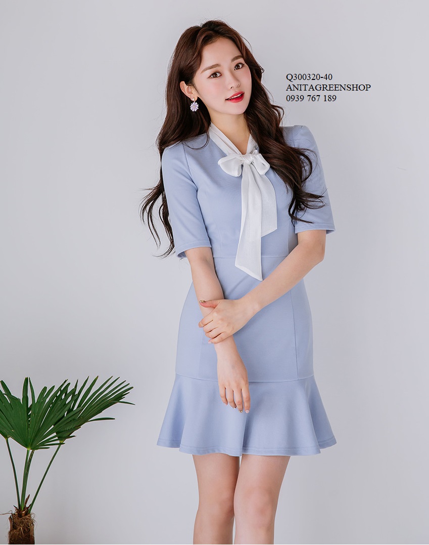 Q300320 đầm đuôi cá phối nơ