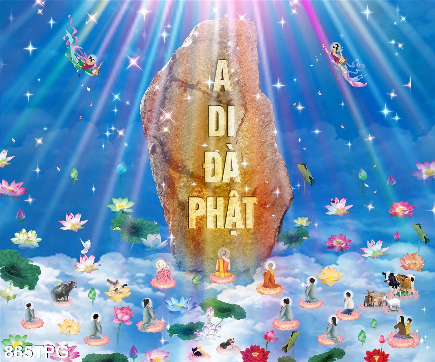 Tranh dán tường 3d phật giáo - a di đà phật