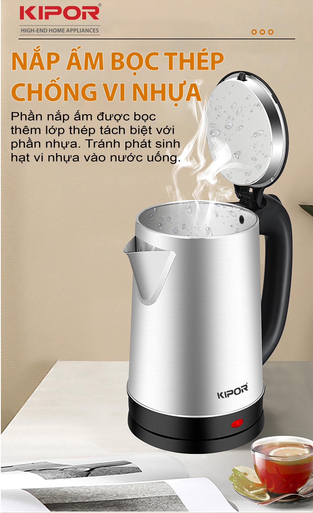 Ấm đun siêu tốc inox Kipor KP-318SA