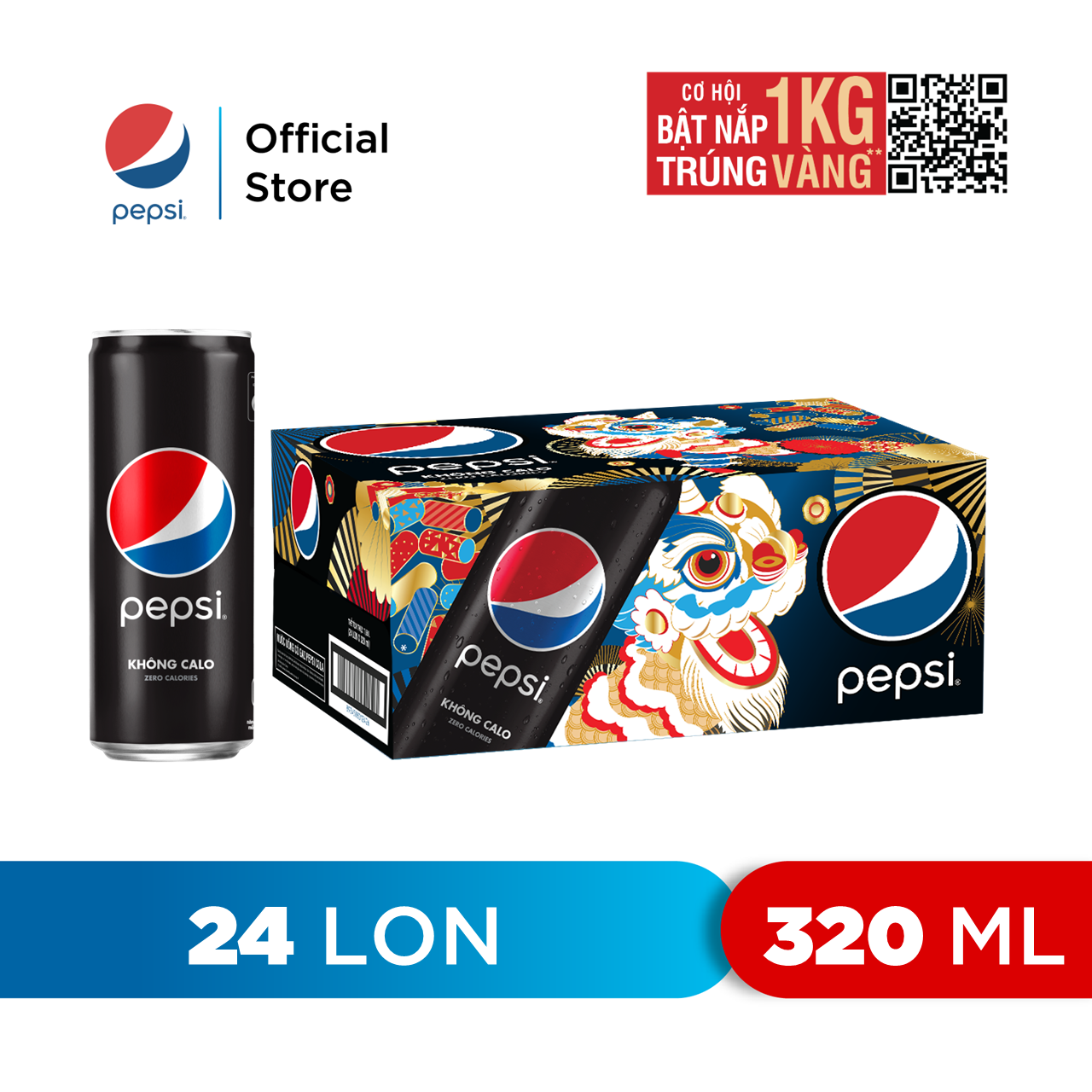HCM - FREESHIP Thùng 24 Lon Nước Uống Có Gaz Pepsi Không Calo 320ml lon