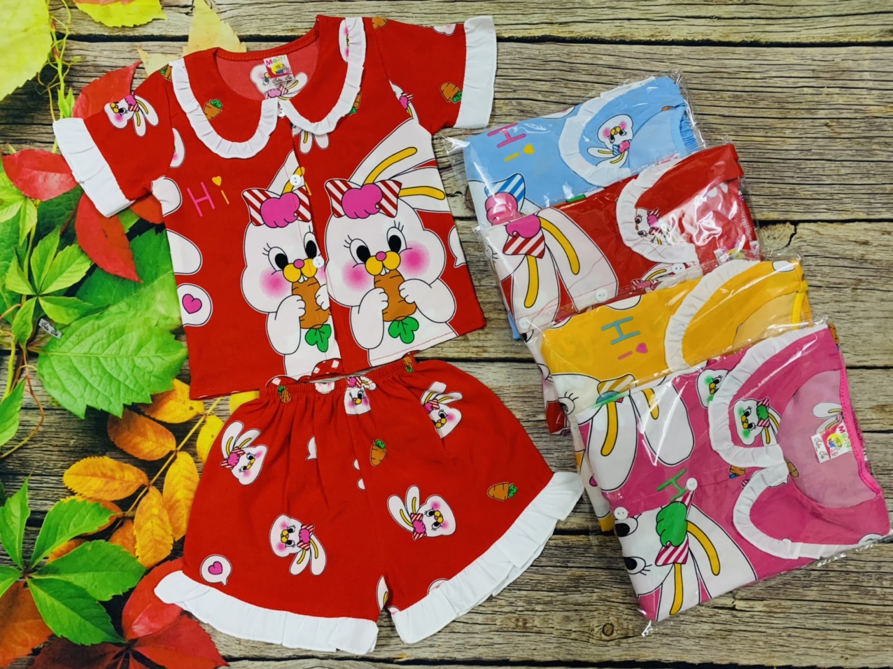 Đồ bộ lụa viền tay ngắn bé (6-20kg) (giao họa tiết ngẫu nhiên)