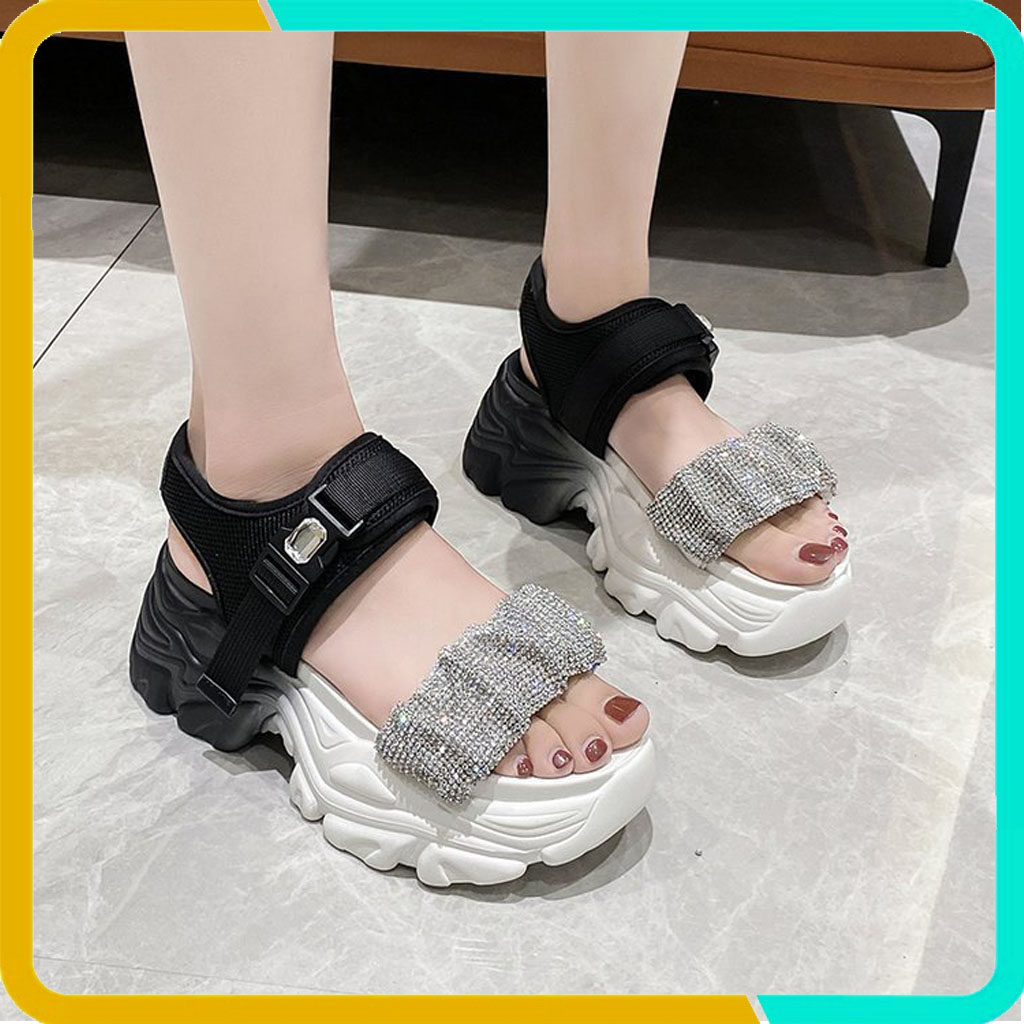 Dép Sandal Đế Cao 7cm Cho Nữ DIAMOND, Mẫu Hot Trending , Đính Đá Lấp Lánh, Phong Cách Hàn Quốc