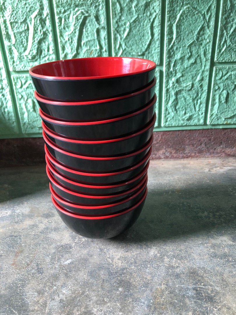 Chén(bát) cơm,súp nhựa Melamine 2 lớp đỏ đen Size 11.2 x 5.4 cm