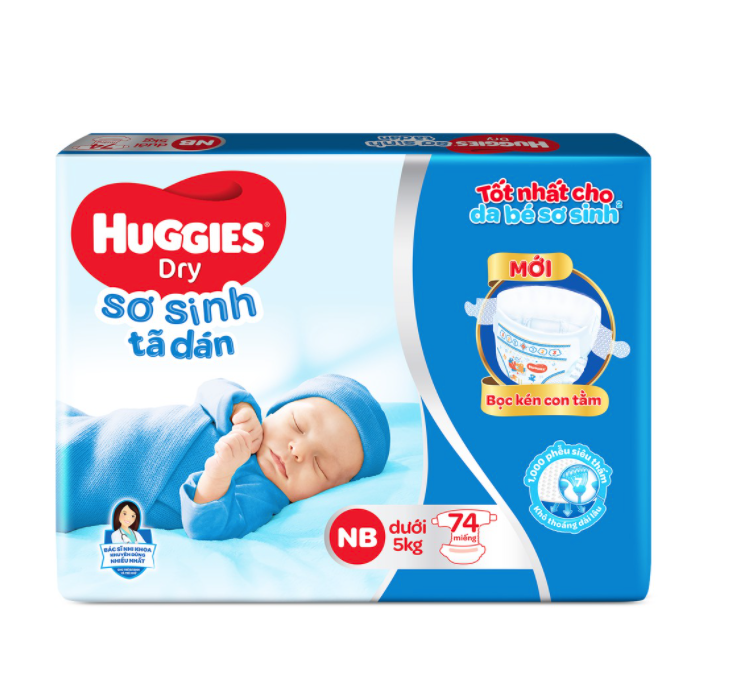 Tã Dán Sơ Sinh Huggies NB 74 Miếng