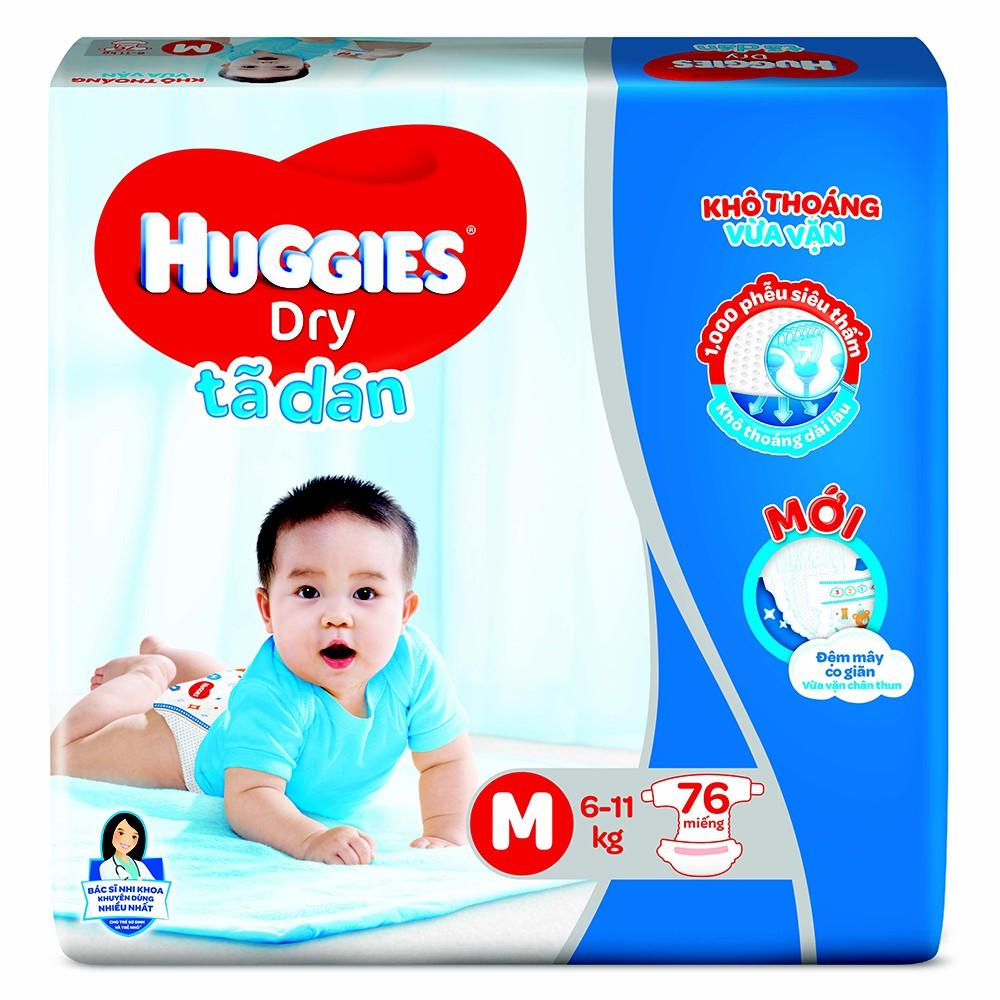 Tã Dán Huggies M76/L68/XL62/XXL56 - Đệm Mây Co Giãn (Mẫu Mới)