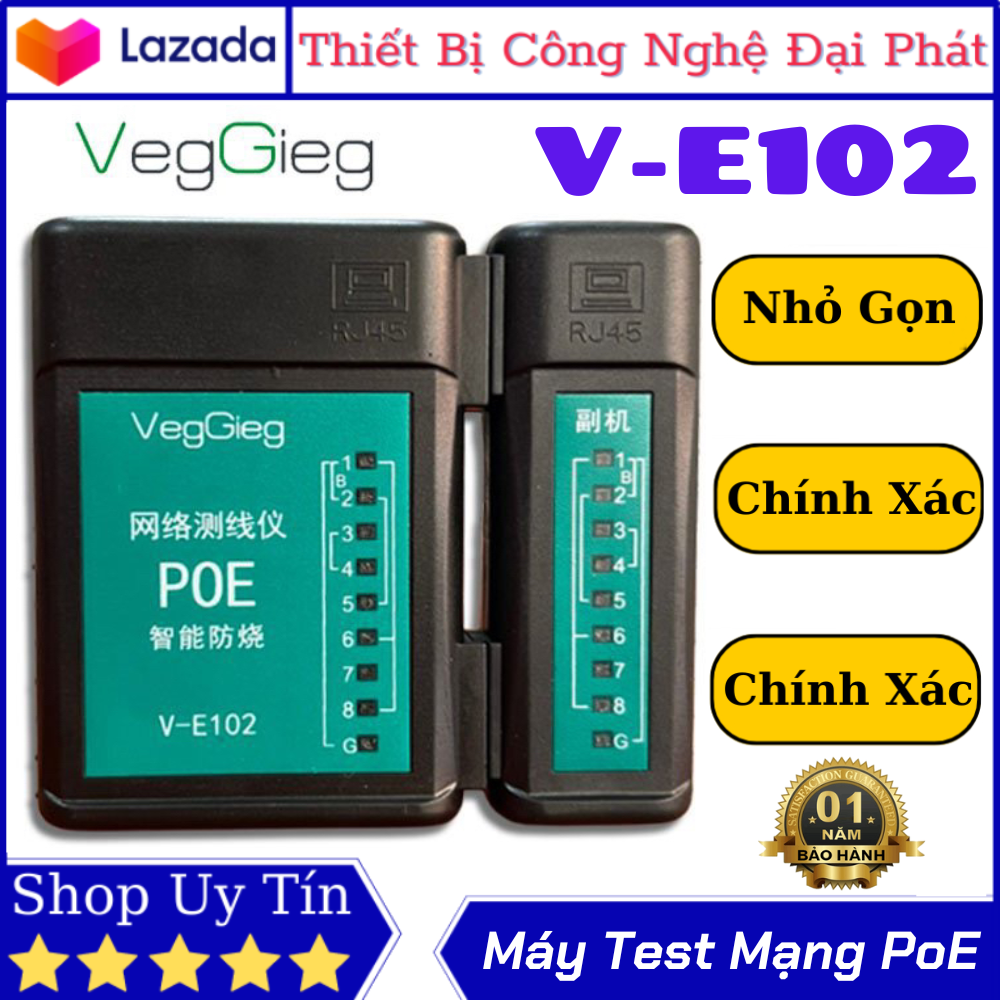 Máy test mạng poe veggieg v-e102 - kiểm tra lỗi mạng - test switch - chống cháy thông minh