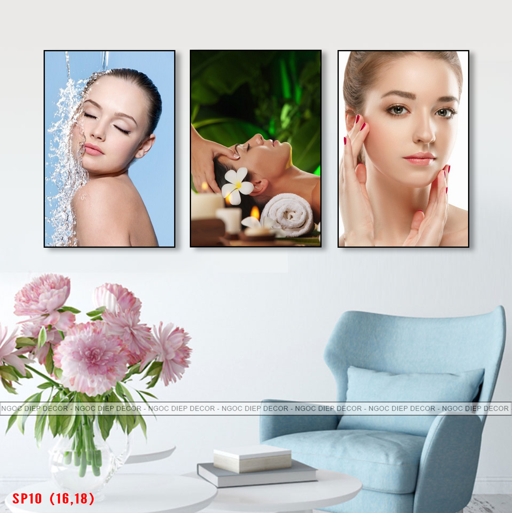 Bộ 3 tranh dán tường Spa - Tranh décor phòng khách, phòng ngủ phong cách hiện đại