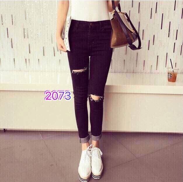 Jeans dài lưng cao co giãn rách PT