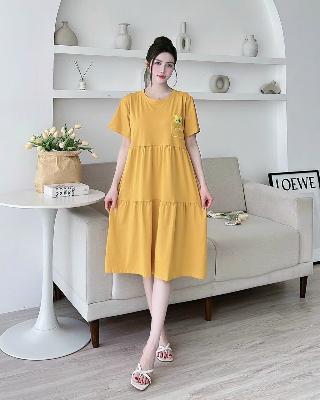 Váy bầu xinh đầm bầu trang phong cách trẻ trung xinh tháng mát